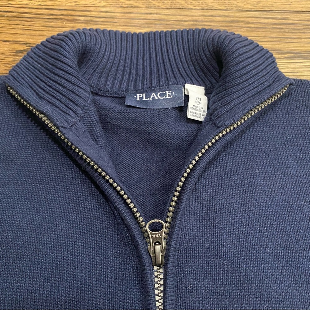 Boys Children’s Place Navy Blue Full Zip Sweater Sz 7-8 - Picture 3 of 3